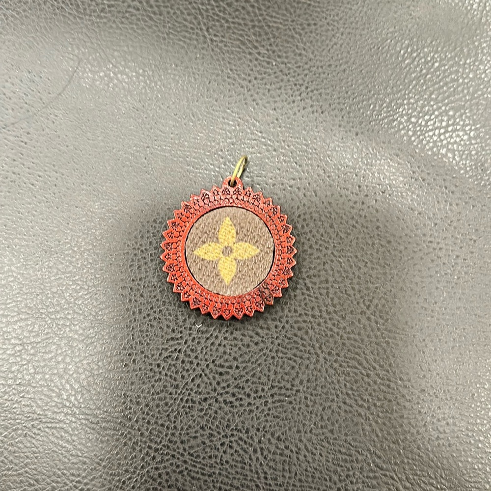Wooden Necklace Charm with upcycled Louis Vuitton monogram charm